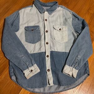 Good American Light and Dark Blue Denim Shirt